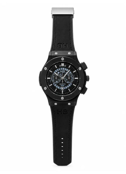 HB Full Black Leather Strap Premium Watch