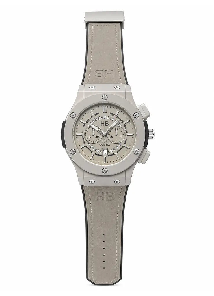 HB Grey Leather Strap Premium Watch