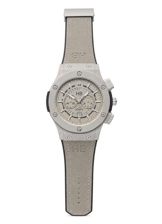 HB Grey Leather Strap Premium Watch
