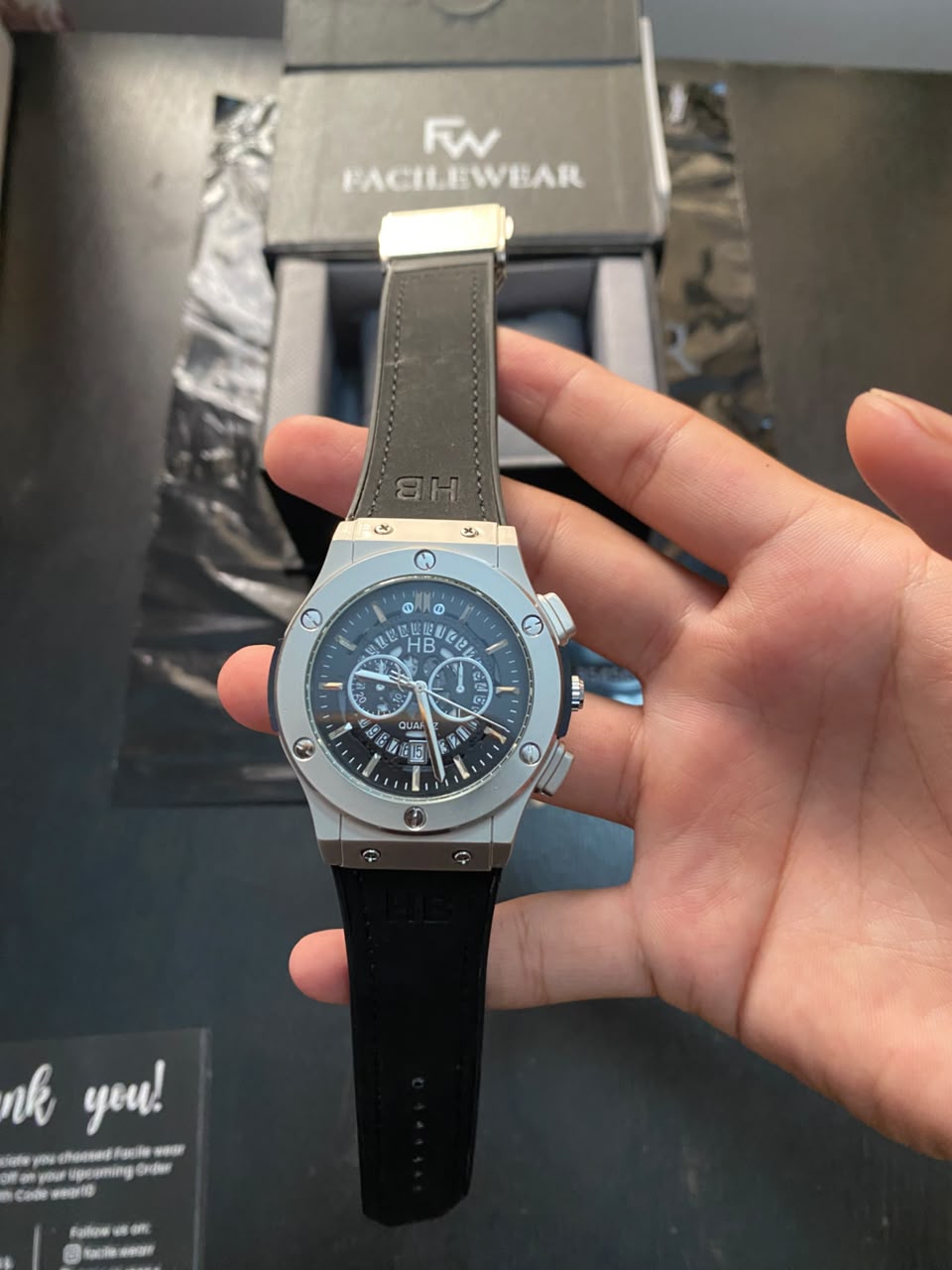 HB Black Leather Strap Premium Watch