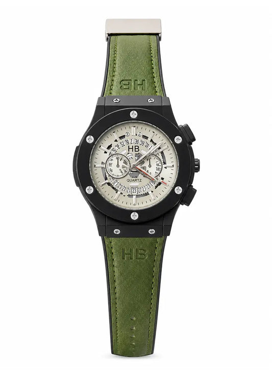 HB Green Leather Strap Premium Watch