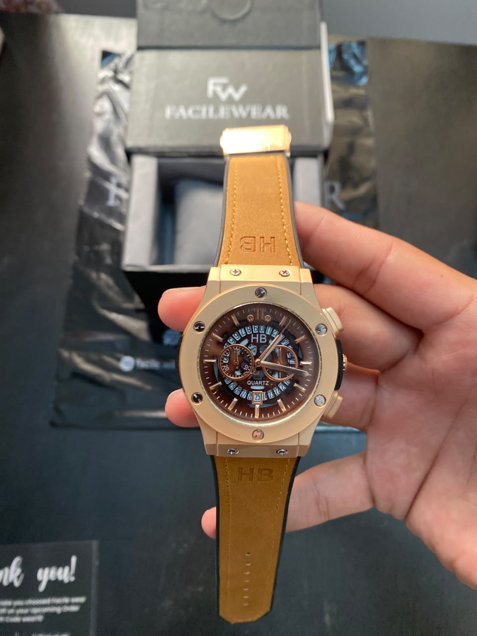 HB Brown Leather Strap Premium Watch