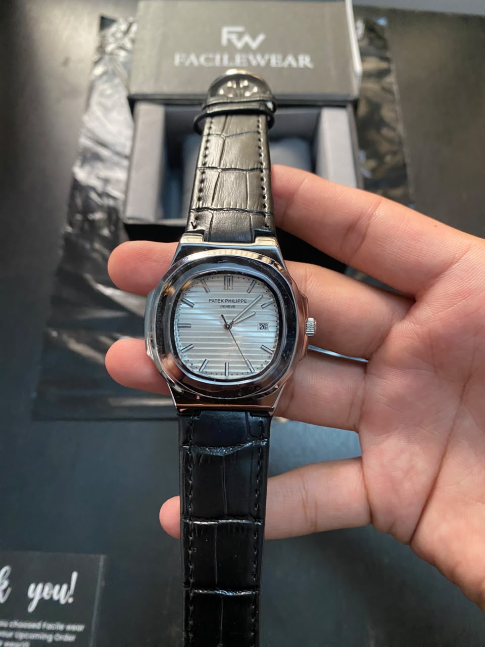 PP White Dial Black Strap Premium Watch