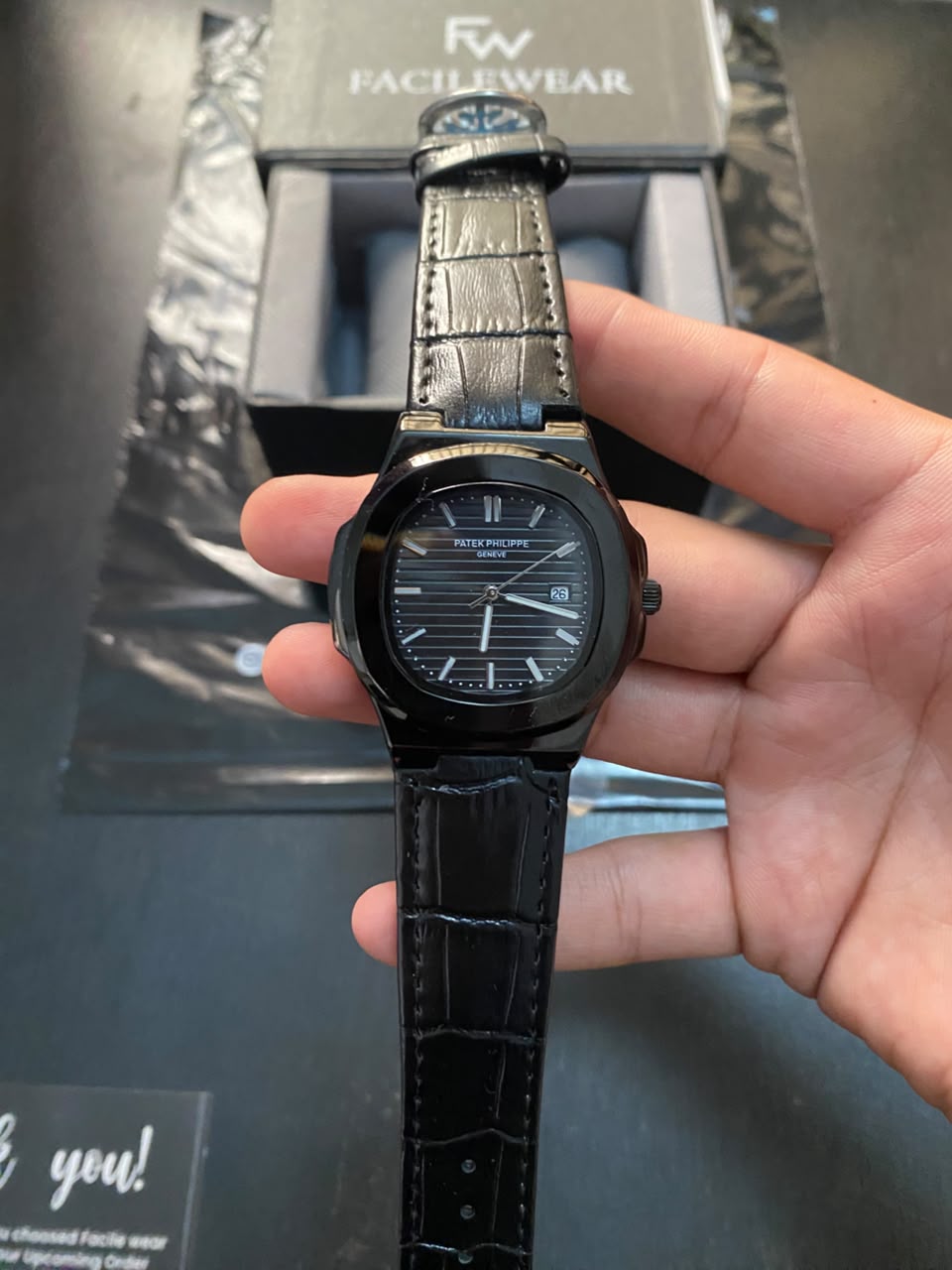 PP Full Black Leather Strap Premium Watch