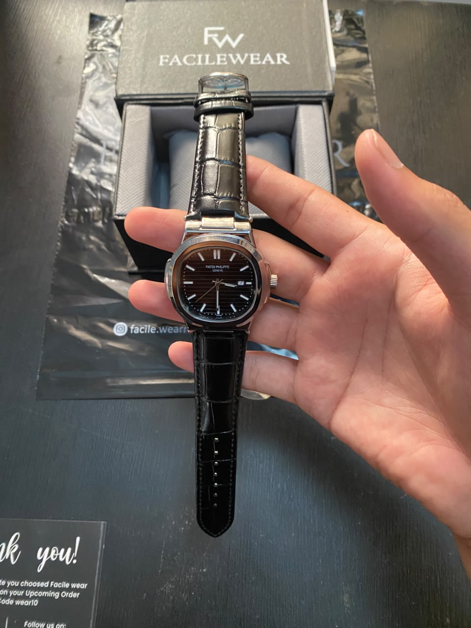 PP Green Dial Black Strap Premium Watch